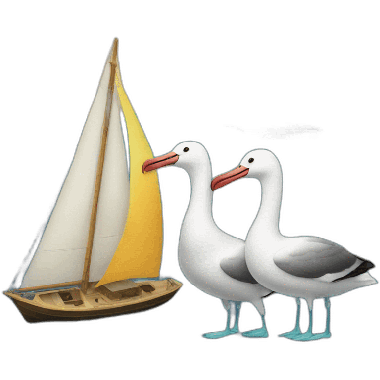 two albatrosses and one sailboat emoji