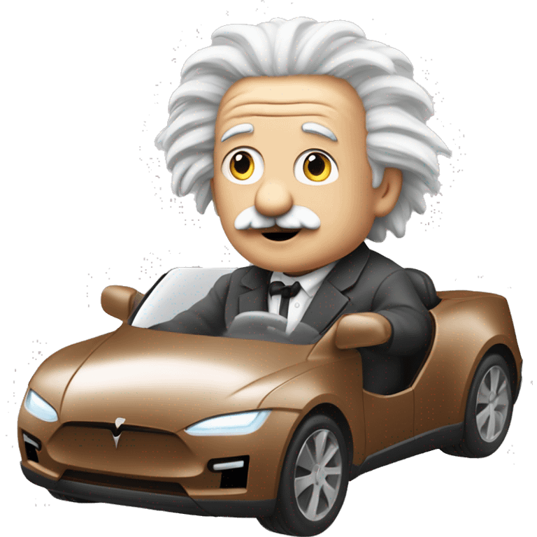 Einstein driving Tesla ￼ emoji