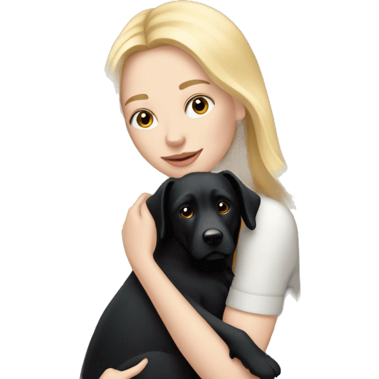 pretty woman with pale skin, very long blonde hair hugging a black dog emoji