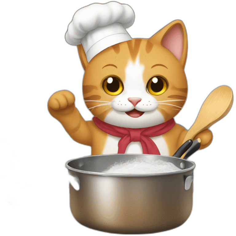 Un gato cocinando en ollas de barro emoji