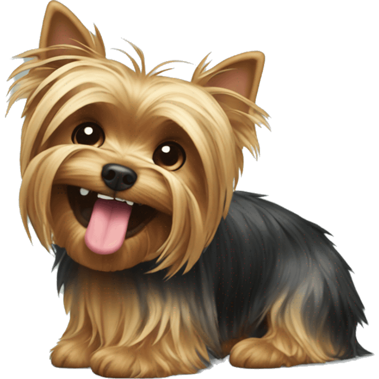 A Yorkshire terrier with a slipper in his teeth.  emoji