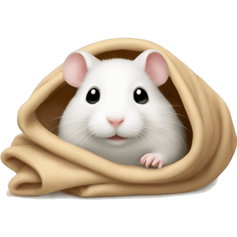  white hamster cozy in beige blanket emoji