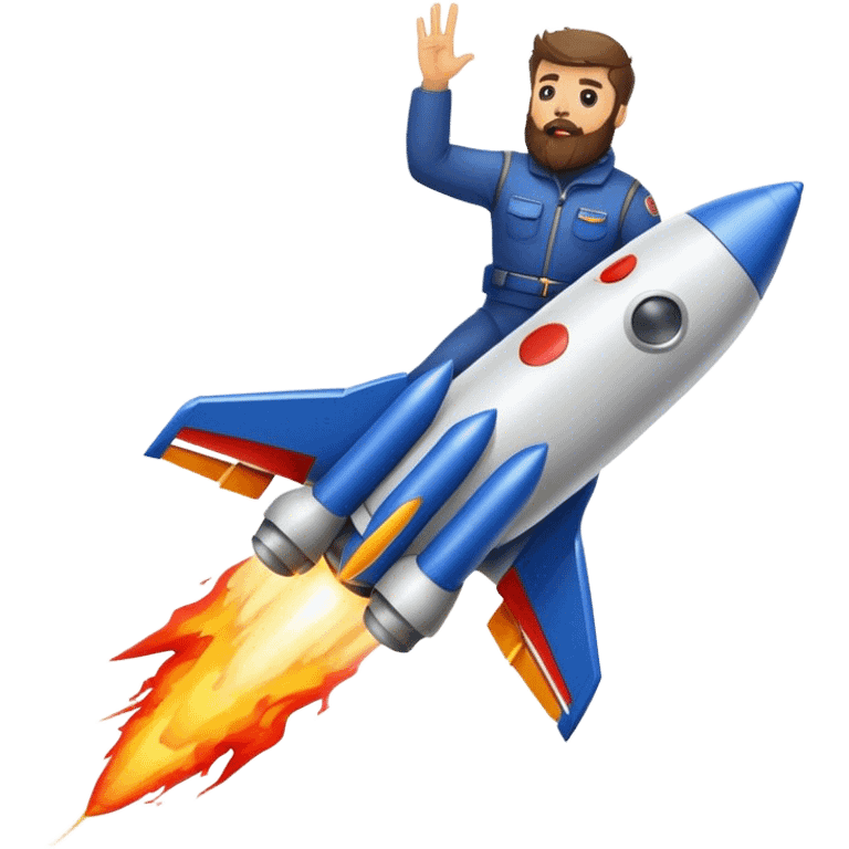 bearded man riding a rocket france black boom!  emoji