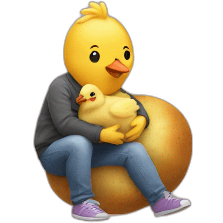 Chick cuddling a potatoe emoji