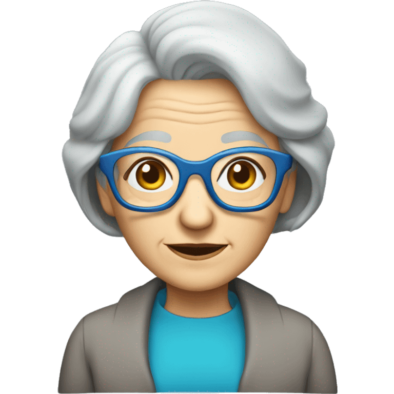 old lady with blue hexagon glasses and straight grey bob  emoji