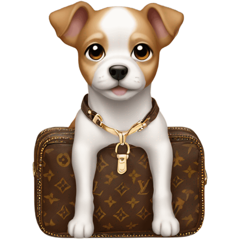 Small dog in a Louis Vuitton carrying bag emoji