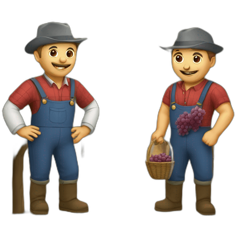 two winegrower males friends in france with grapes emoji