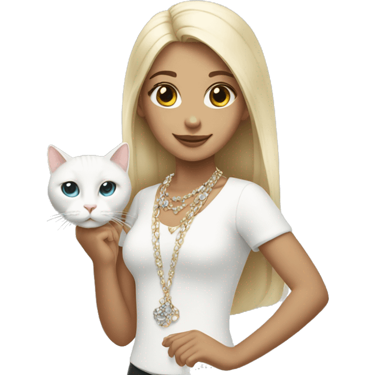 girl with white cat and jewelry emoji