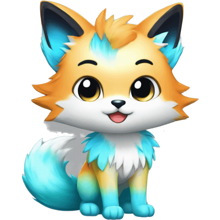 a colorful shiny sparkle-furry fur-sona kemono-style-chibi-style cat-fox-Fakémon-hybrid full body emoji