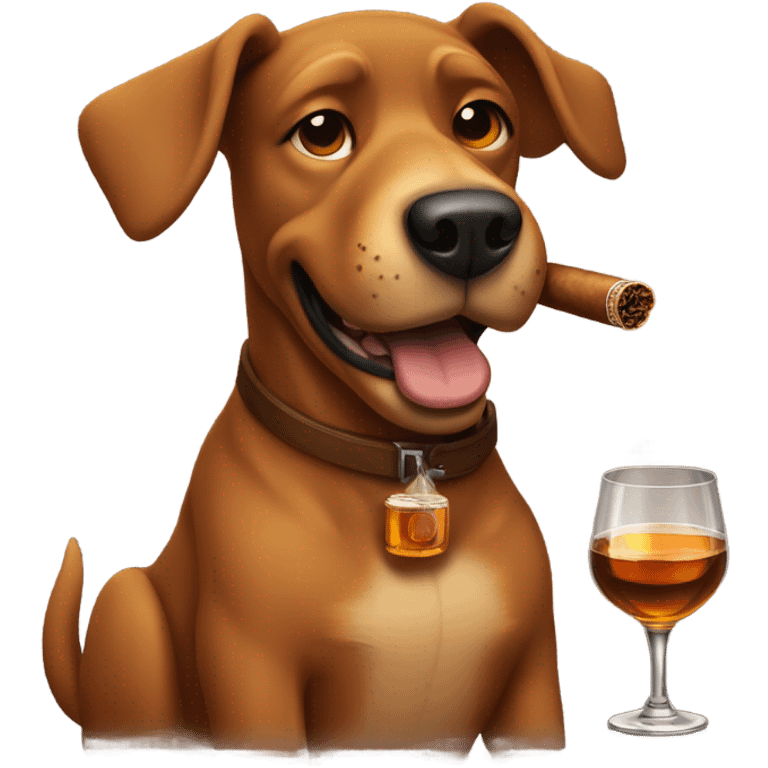 Brown dog smoking a cigar and drinking whiskey  emoji