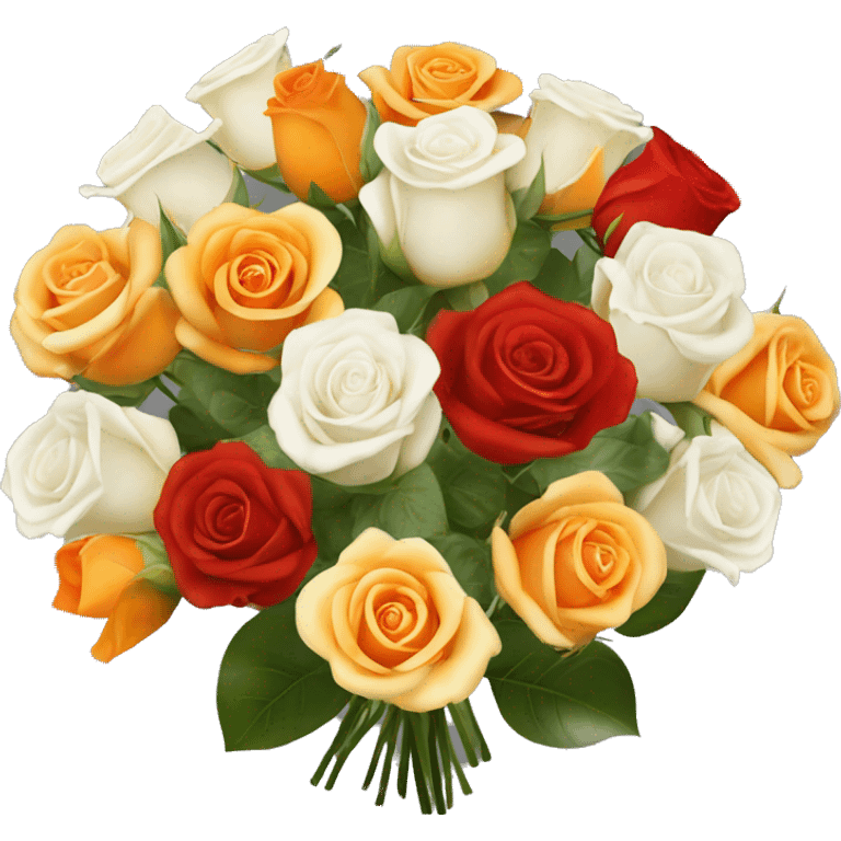 Red, orange, yellow, and white orang roses ￼bouquet ￼ emoji