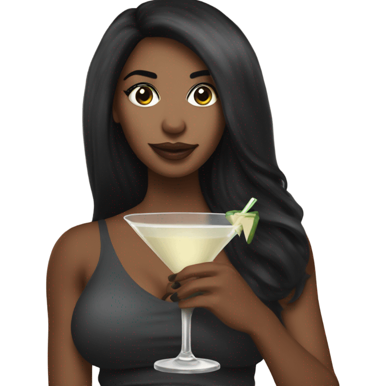 black haired woman holding a pornstar martini emoji