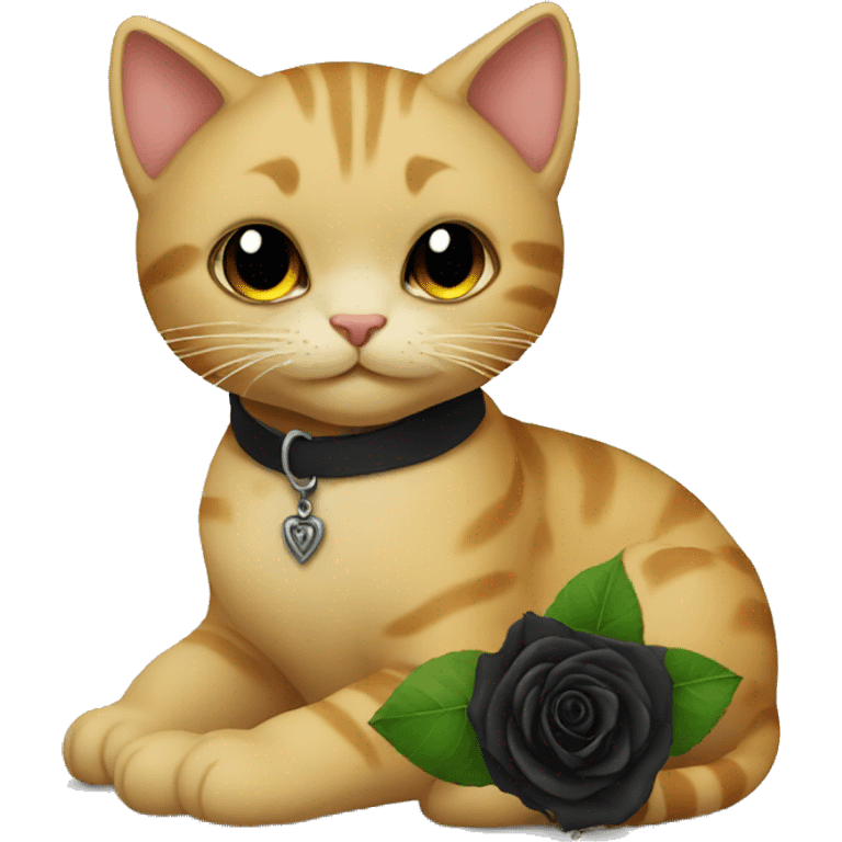 a cat holds black rose emoji