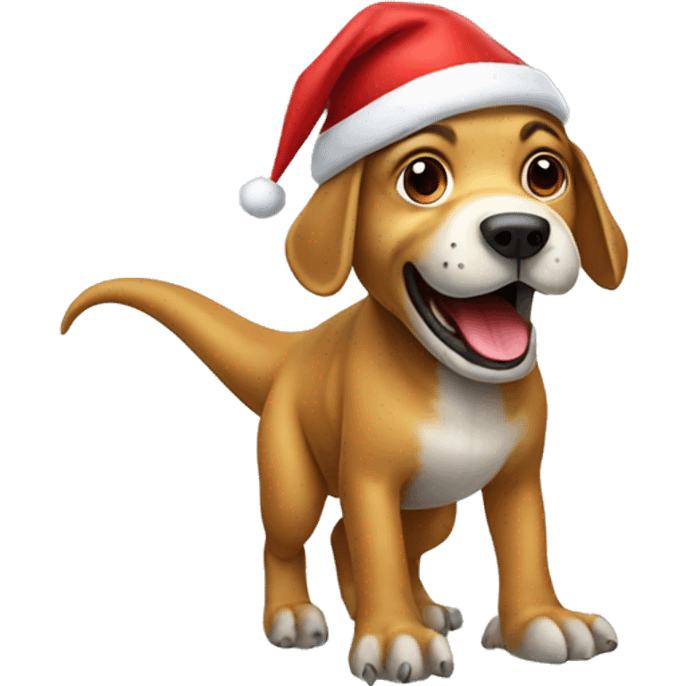 Dog in a Santa hat riding a dinosaur emoji