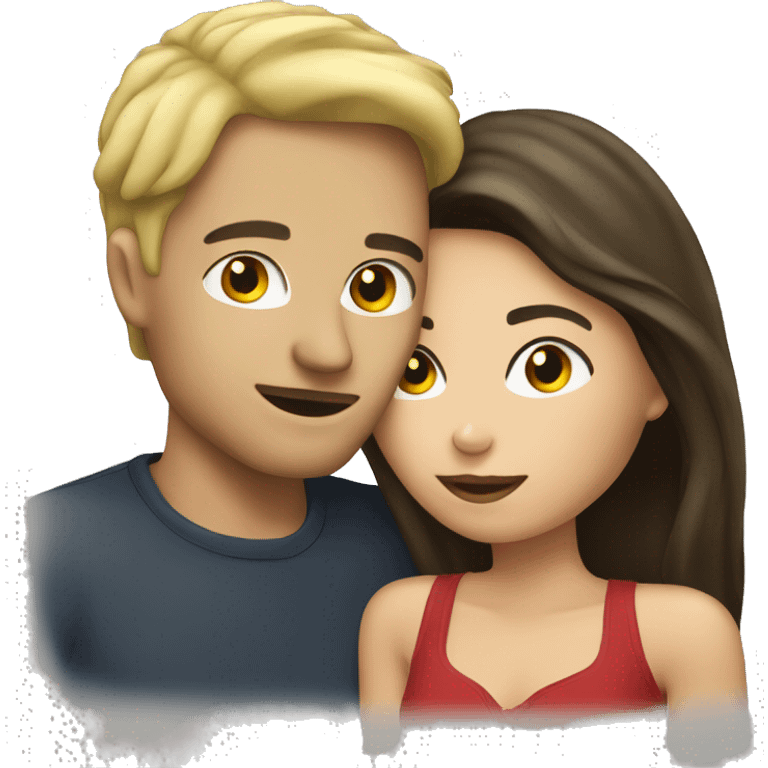 Blond man and brunette woman kissing emoji