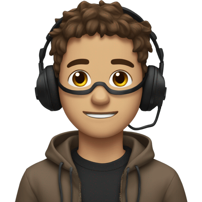 Messy brown hair black gaming headset and sweater with two thumbs upp emoji