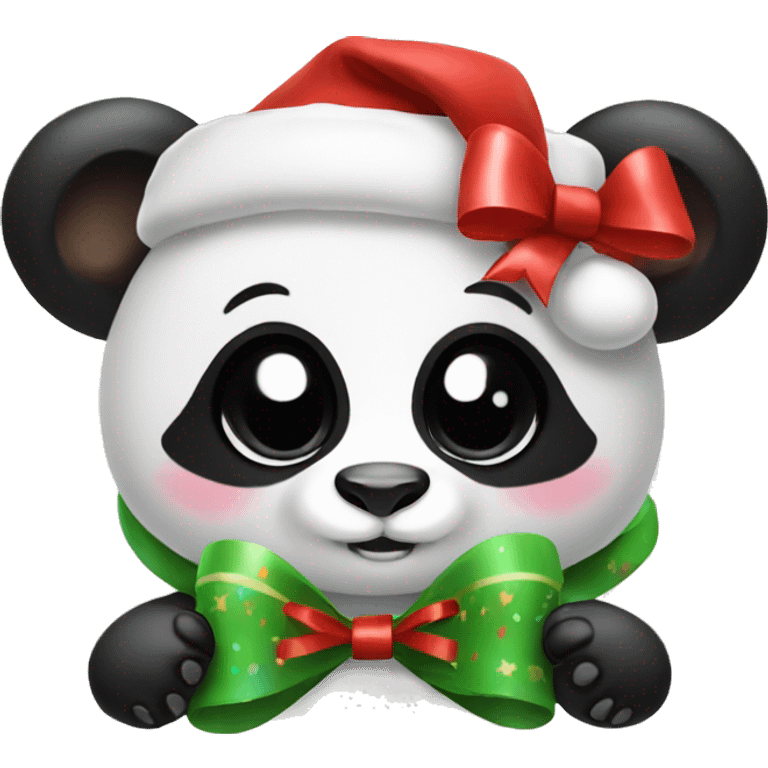 Cute Christmas panda with bow emoji