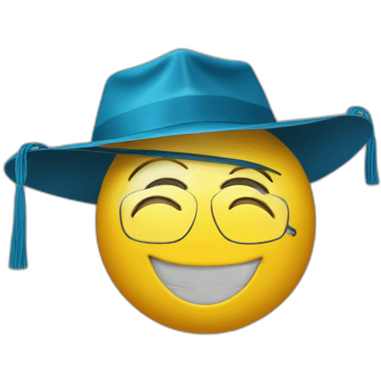 happy yellow emoji head with glasses and with mortarboard on its head emoji