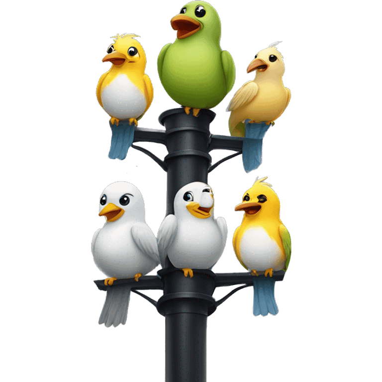 five birds on a lampost cable emoji