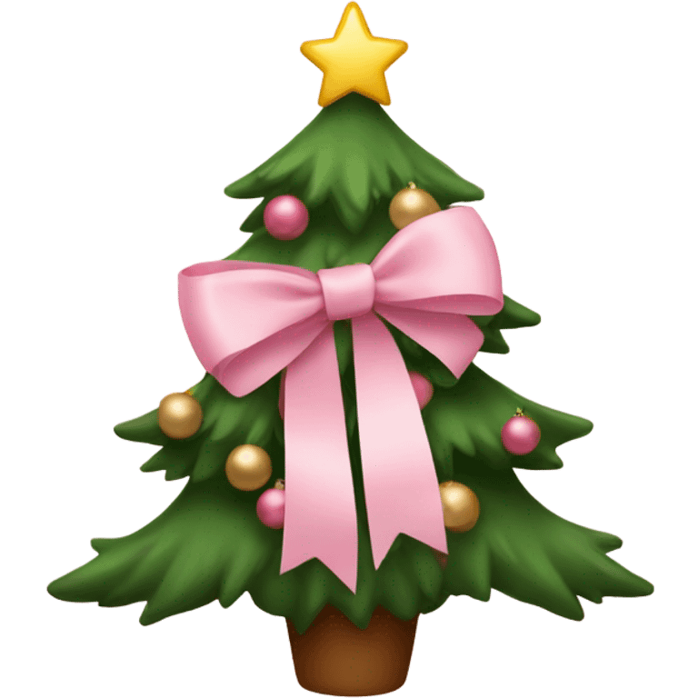 The Christmas tree is decorated with a light pink ribbon. emoji