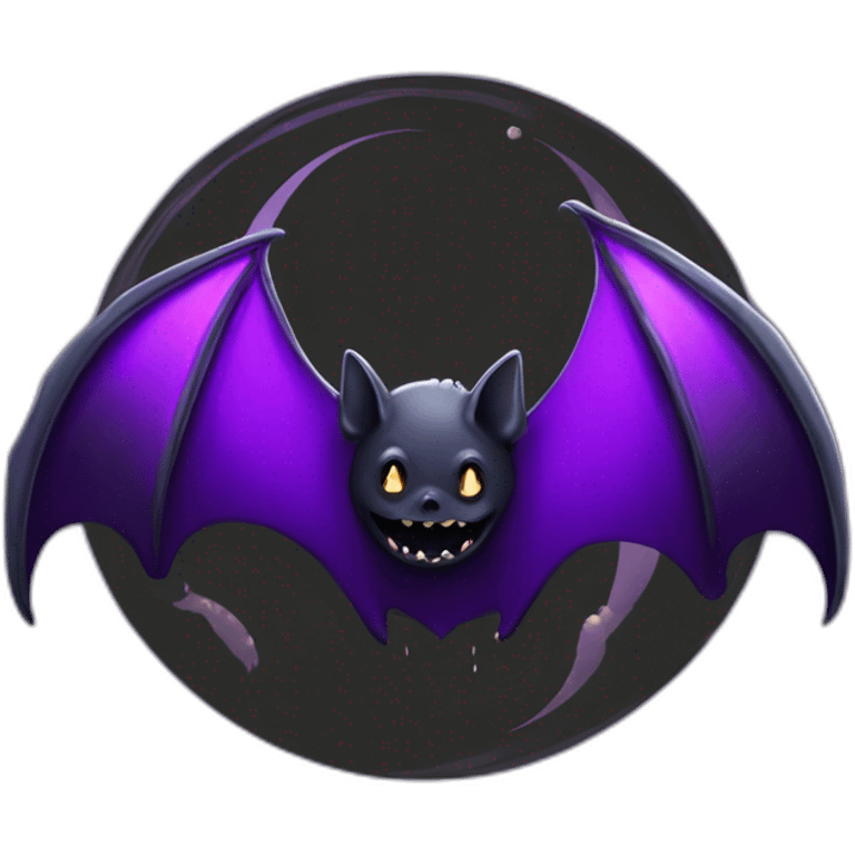 purple black vampire bat wings flying in front of large dripping crescent moon emoji