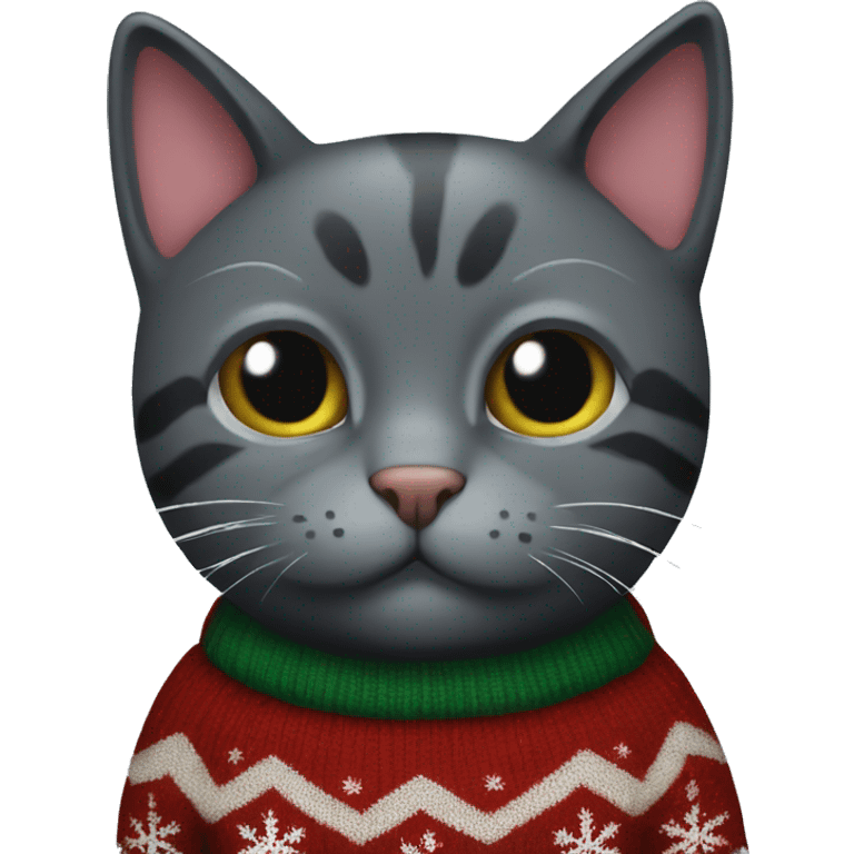 dark grey cat wearing christmas sweater emoji