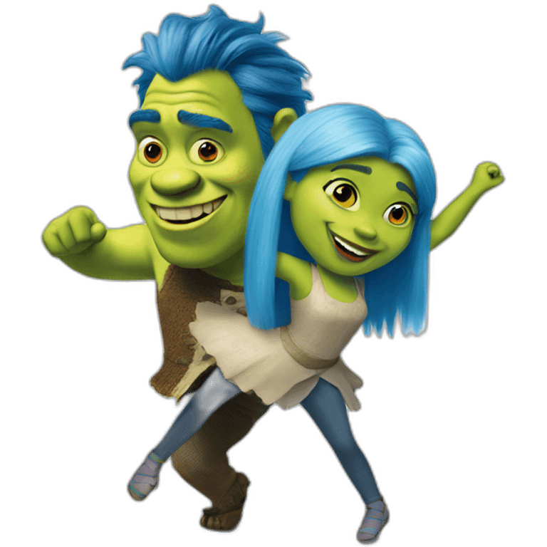 shrek dancing with blue-haired girl emoji