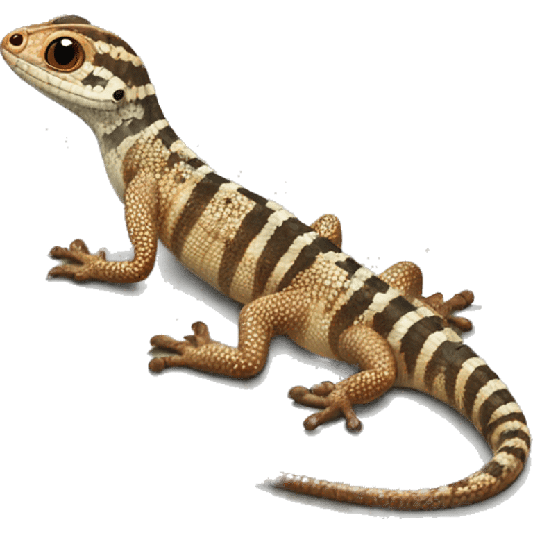 Small lizard with reddish stripes and white spots and black scales with long tail  emoji