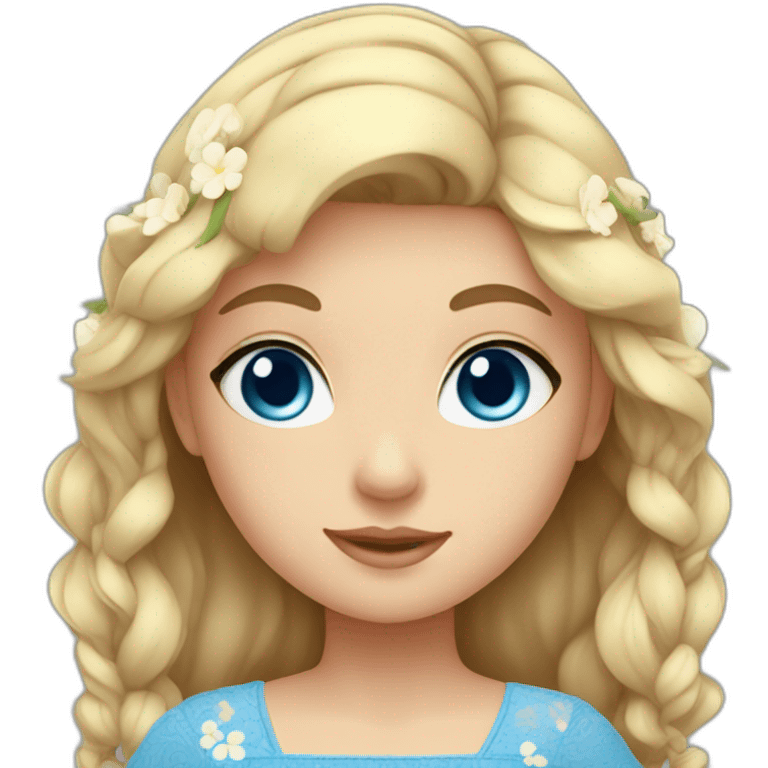 cute girl  with blue dress, blue eyes, and flower emoji