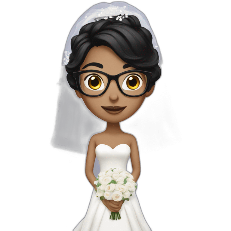 a bride with black hair and glasses emoji