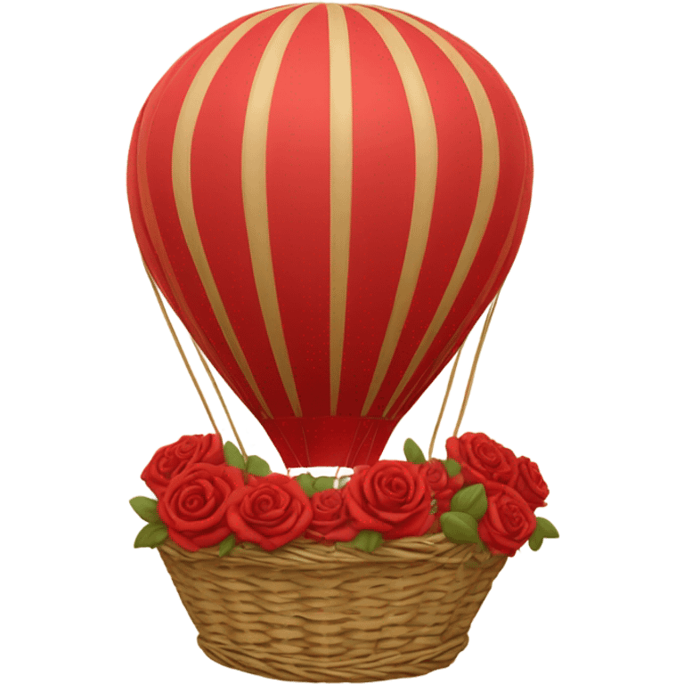 red hot air balloon and beige basket with roses emoji