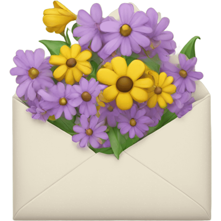 An opened envelope that has flowers coming out of it emoji