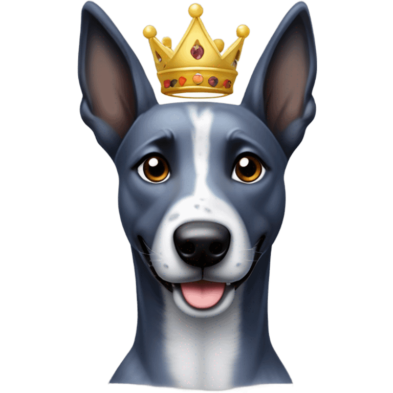 A smiling malinois dark blue merle color, without red and white color with a crown on his head emoji