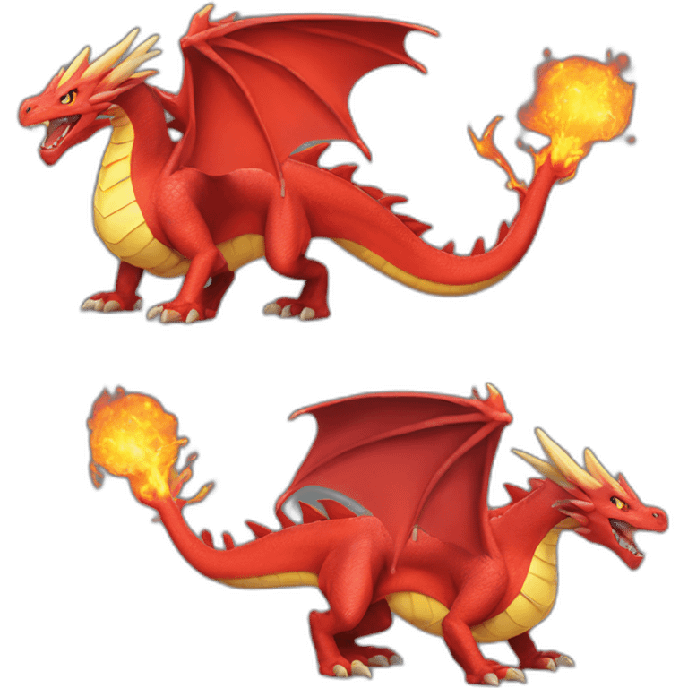 huge red Dragon Pokemon with fire four legs two arms emoji