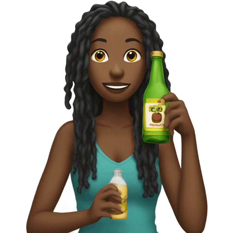 Black lady with locs drinking bottle emoji