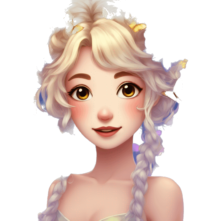 gorgeous shiny anime lady with butterflies and beautiful hair fairycore cottagecore emoji