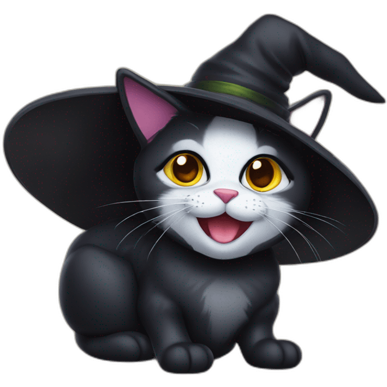 smiling black cat with glasses and witch hat emoji