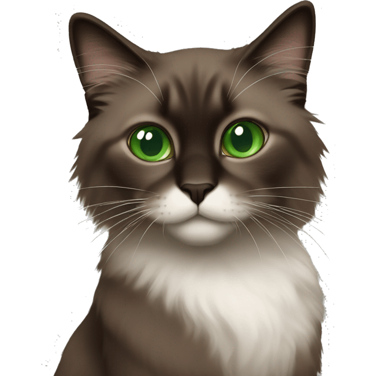 solid dark brown ragdoll cat with green eyes emoji