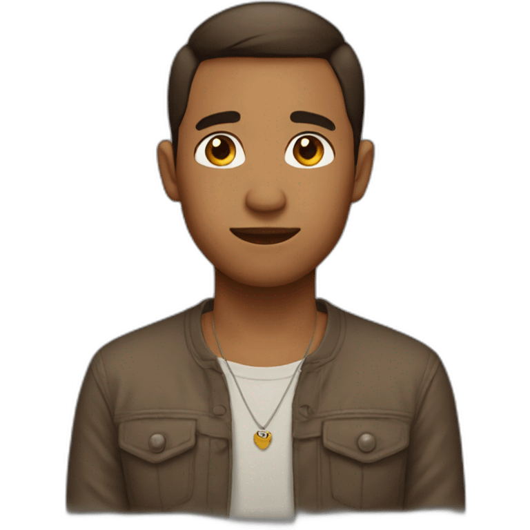 man brown short hair with tiny bear and earring emoji