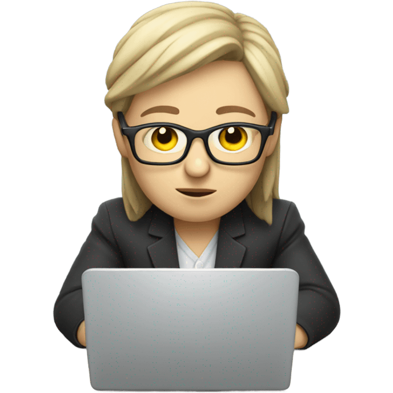 an assistant in front of laptop, focused. White Skin, Glasses emoji