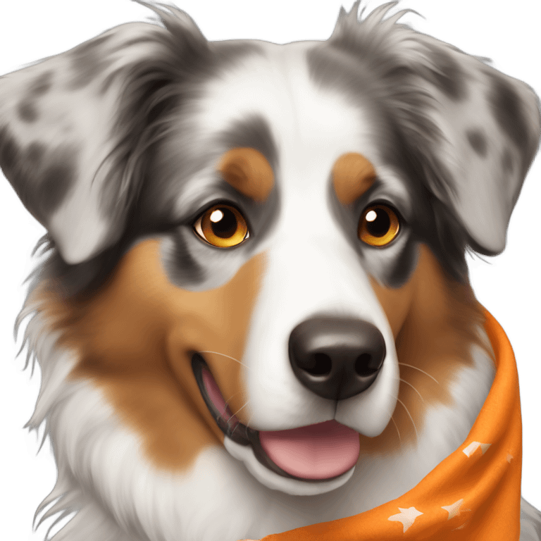 Australian Shepard wearing orange bandana emoji