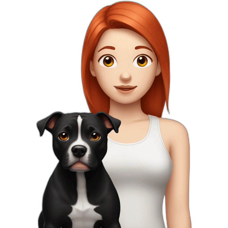 teenage girl, red hair with pet black staffy emoji