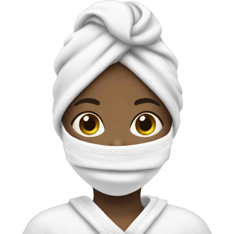 girl with towel over head and face mask on emoji