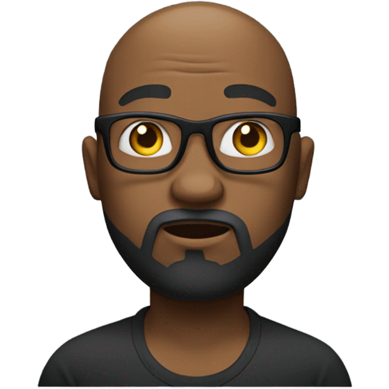 black man with a bald head, glasses, a beard, and a goatee shrugging his shoulders. emoji