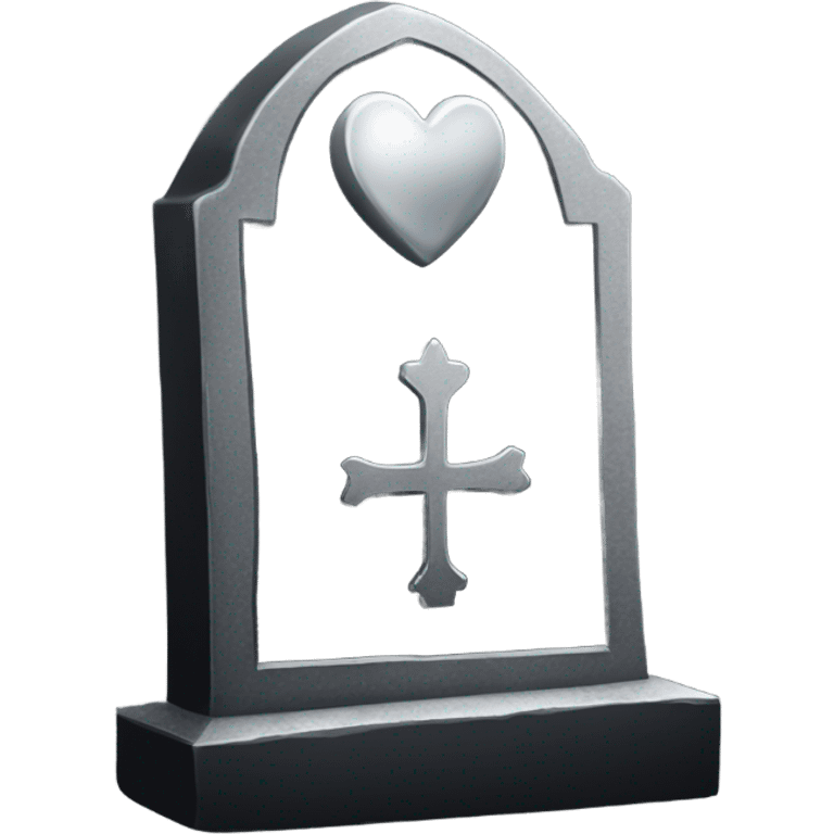 a black tombstone in silver RIP and a silver heart emoji