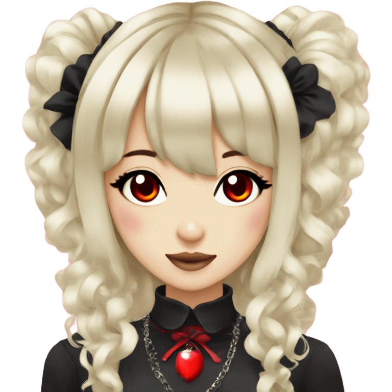 hime gyaru girl, black hair, goth, red eyes emoji