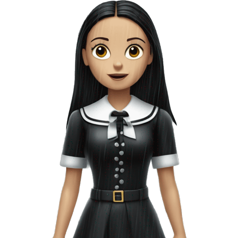 Beach Barbie skipper Wednesday Addams in the rain  emoji