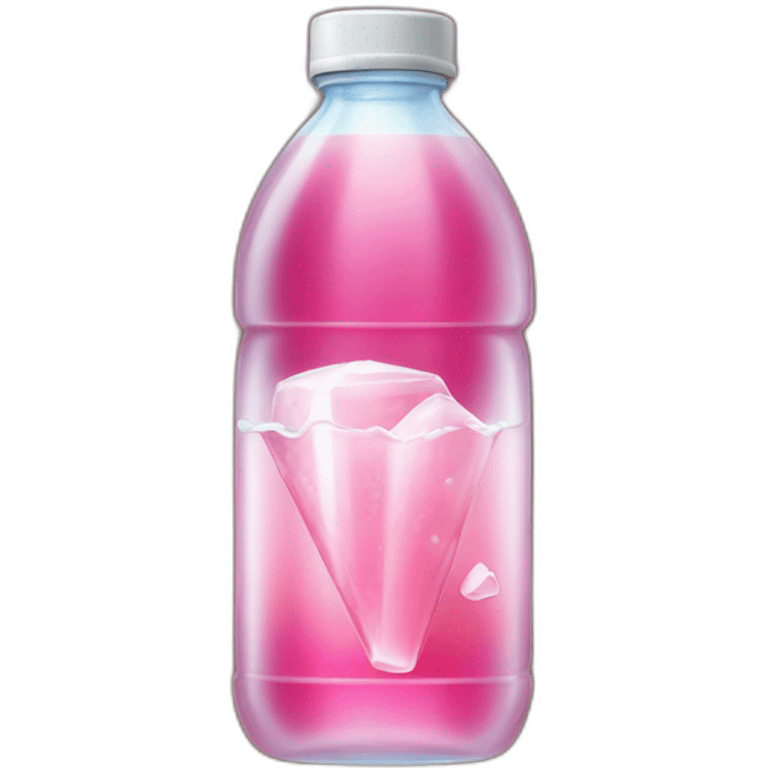 cristaline little plastic bottle with pink drink and ice cubes emoji