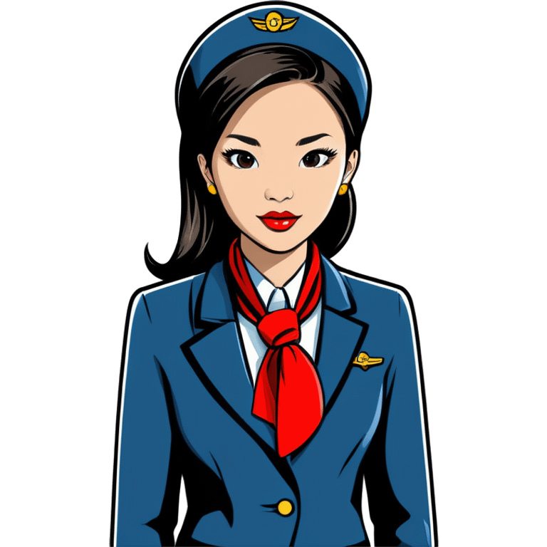 Flight attendant Asian red lips scarf emoji