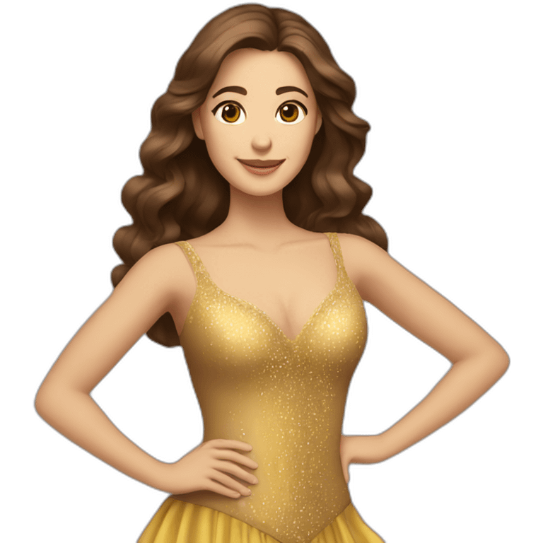 a brown-haired woman with long hair, brown eyes, who dances ballroom dancing emoji